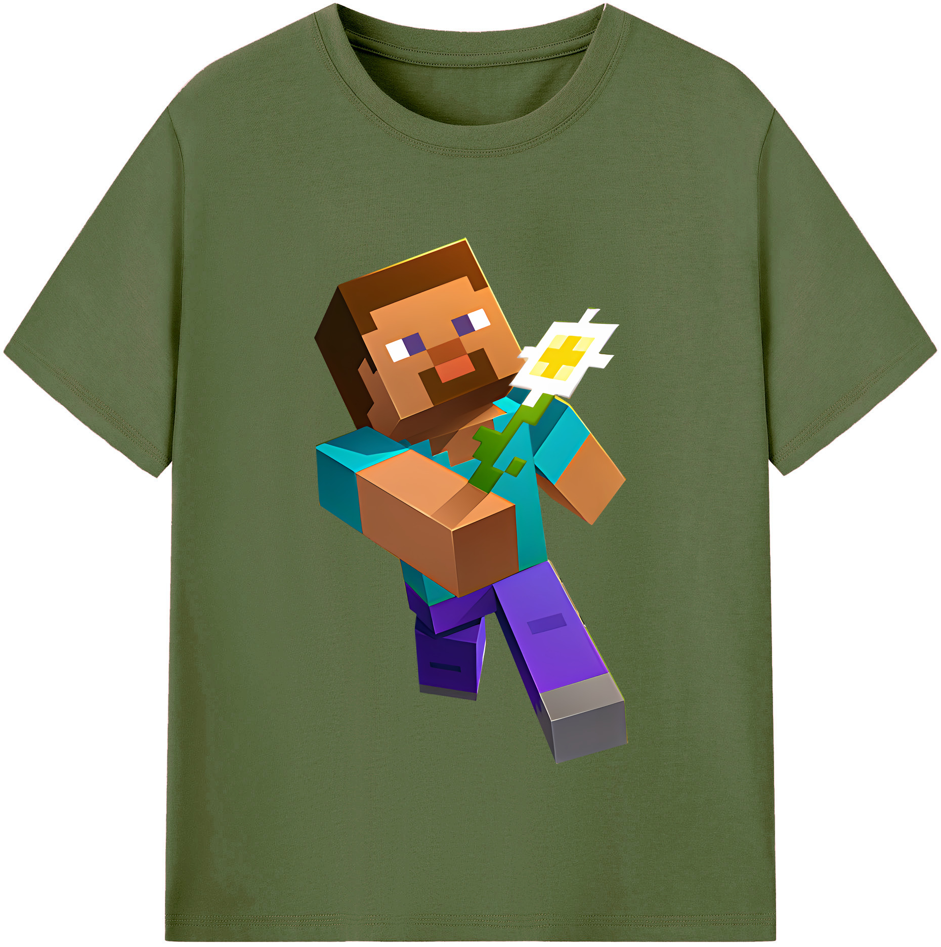 （画像用） マインクラフト ブロックの世界 Minecraft MC Block world 綿100％半袖Tシャツ（フロントプリント）